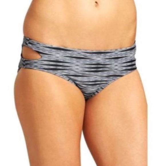 Athleta Bikini Bottom Ariel Cut Out black white Size Large Hipster NWT $54 MSRP - Picture 1 of 6